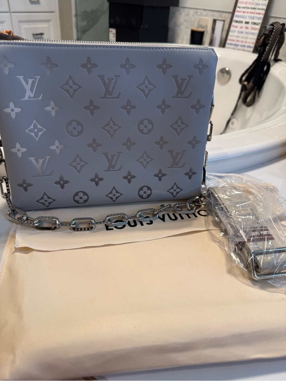 1.1 LV Light Gray Monogram Chain Crossbody Bag